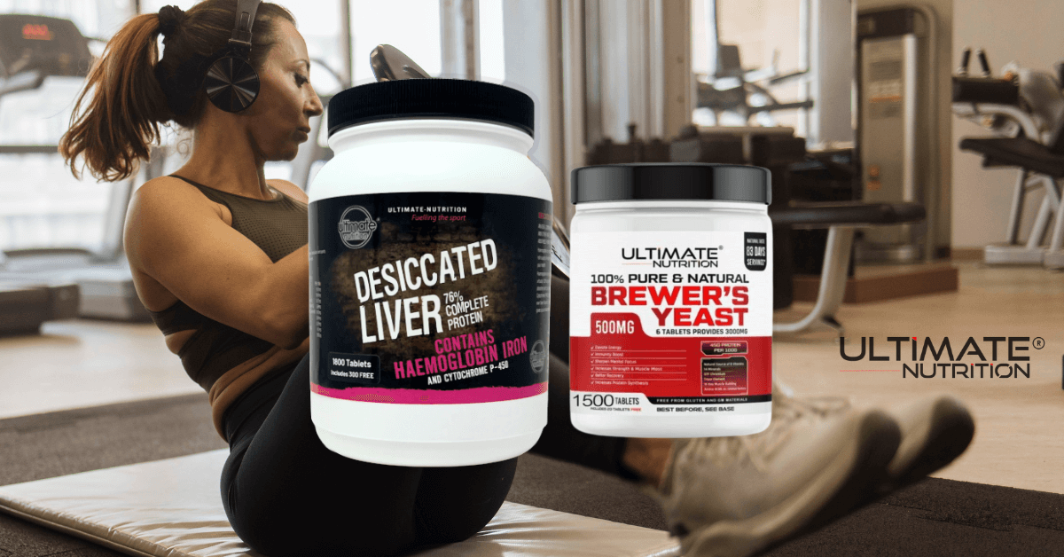woman working out and Desiccated Liver with Brewer’s Yeast